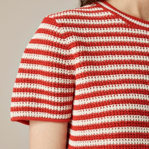 New JCREW Size S Crewneck T-Shirt Sweater in Stripe Linen Red Multi $89 CJ407 - Picture 2 of 7